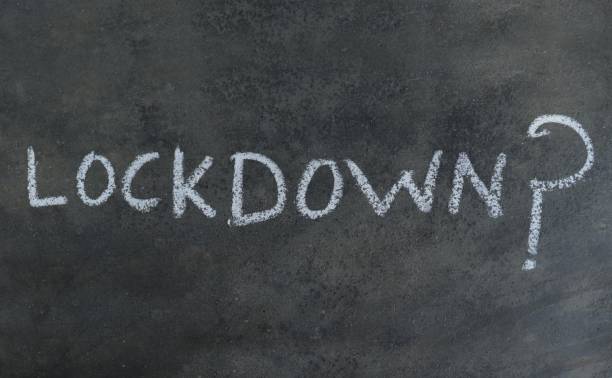 istock Lockdown Word with Question Mark Written Blackboard with White Chalk, Lockdown Due to Coronavirus Spread Conceptual Photo 1308807314