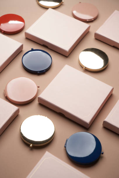 istock Cosmetics makeup powder background, top view 1308808245