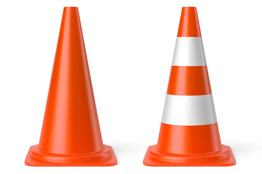 Vector realistic illustration of traffic cones on a white background