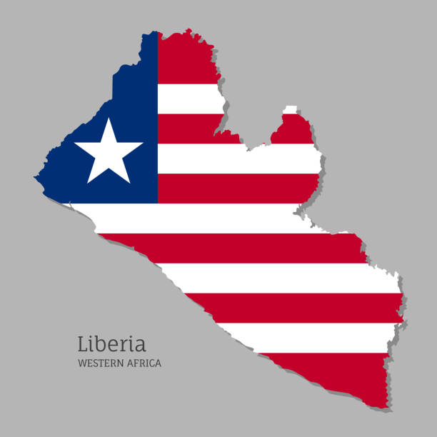 Map of Liberia with national flag. Highly detailed map of Western Africa country Map of Liberia with national flag. Highly detailed map of Western Africa country with territory borders. Political or geographical design vector illustration on gray background monrovia liberia stock illustrations