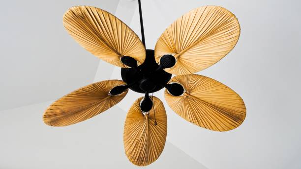 Electric wooden ceiling fan Electric wooden ceiling fan on white background. Interior ideas. old fashioned ceiling fans stock pictures, royalty-free photos & images