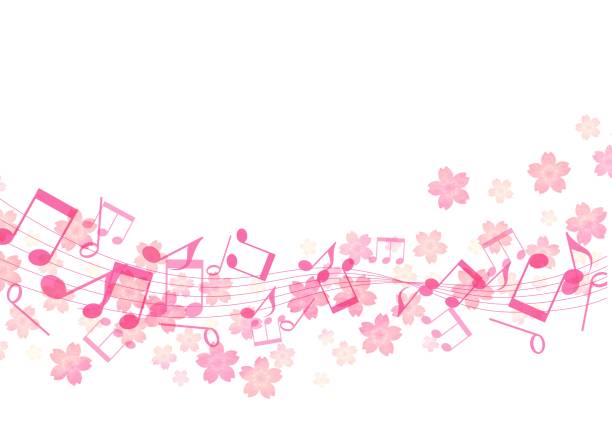 background illustration of cherry blossoms and musical notes background illustration flower backgrounds cherry blossom spring stock illustrations