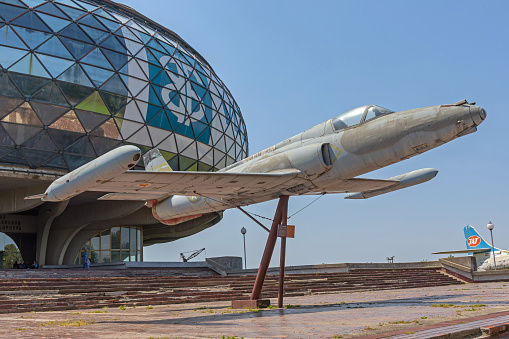 Belgrade, Serbia - May 07, 2018: Fighter Jet in Front of Aircraft Museum at Airport Nikola Tesla in Surcin.