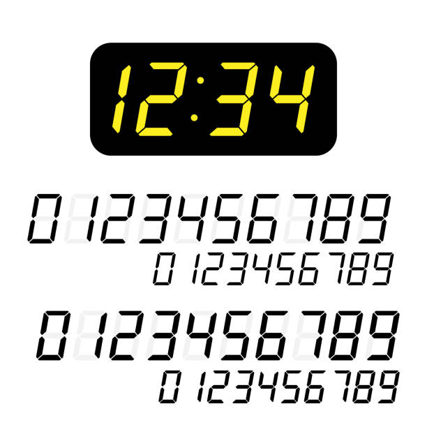 ilustrações, clipart, desenhos animados e ícones de conjunto de números para o mostrador, displays, relógio digital - minute hand number 8 clock number 7