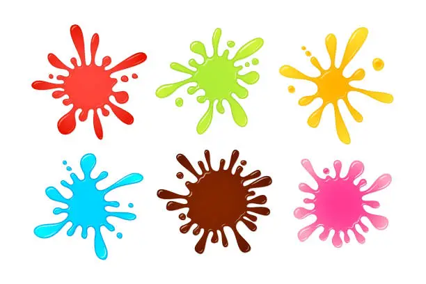 Vector illustration of Colored splashes. Red, green, orange, blue, brown and pink cartoon slime set on white background