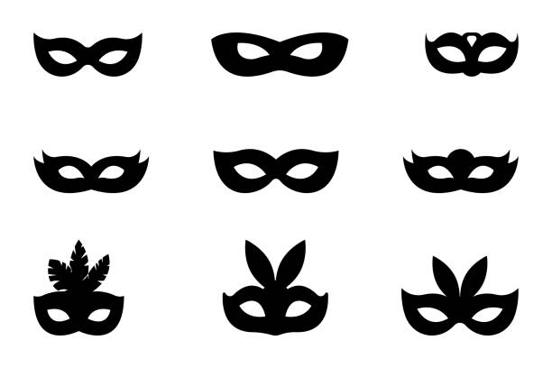 ilustrações de stock, clip art, desenhos animados e ícones de festive carnival set of masks vector icons isolated on white background - opera music mask carnival