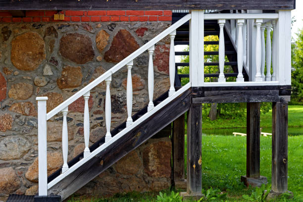 White wooden staircase.