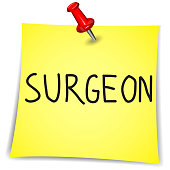 istock Surgeon on a Note Paper with pin on white 1308834607