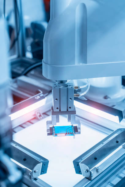 istock Automatic industrial robotic robot working, industry 4.0 and technology concept 1308840040