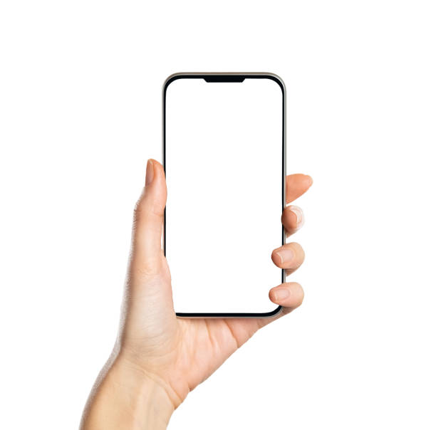 istock Woman hand holding smart phone on white background 1308840455