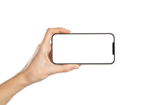 istock Woman hand showing phone empty screen 1308840476