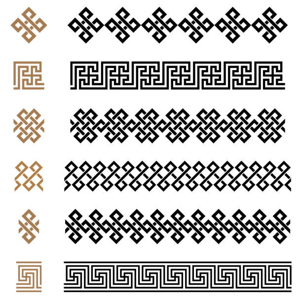 starożytna grecka bezszwowa konstruktor ozdobna obramowania ram zestaw wzorów - pattern seamless backgrounds greek culture stock illustrations