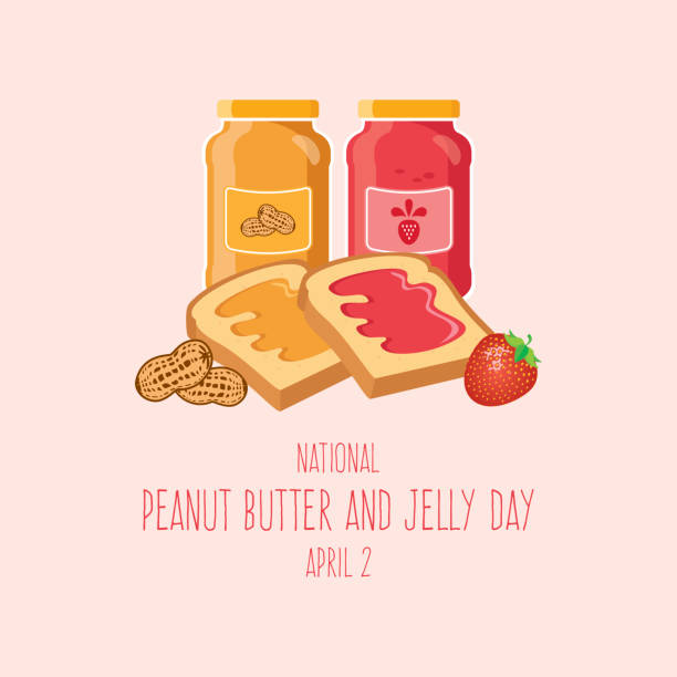 National Peanut Butter and Jelly Day vector Toasted bread with peanut butter and strawberry jam icon. Jar of peanut butter and strawberry jelly vector. American delicacy food icon. Peanut Butter and Jelly Day Poster, April 2. Important day peanut butter and jelly sandwich stock illustrations