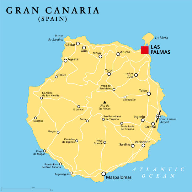 stockillustraties, clipart, cartoons en iconen met gran canaria, grand canary island, politieke kaart, met hoofdstad las palmas - gran canaria
