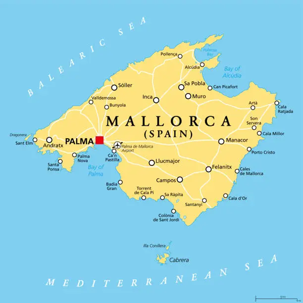 Vector illustration of Mallorca, Majorca political map, with capital Palma