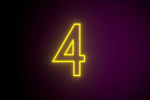 Neon Number 4 On Purple Background