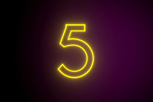 Neon Number 5 On Purple Background