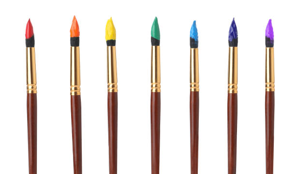 istock Collage of brushes with different bright paints on white background 1308851278