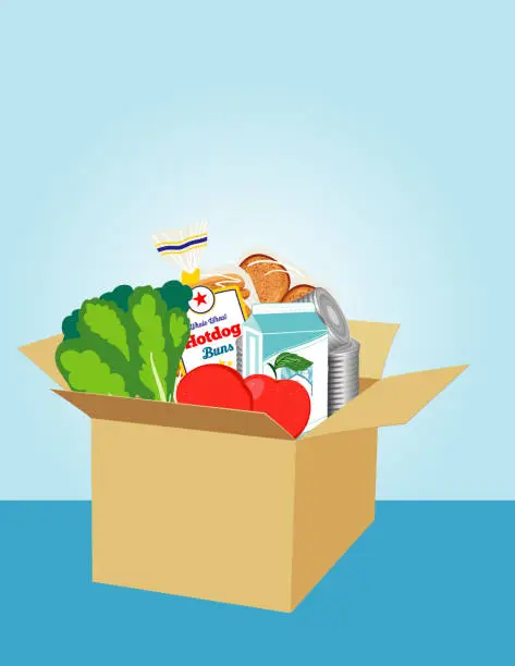 Vector illustration of Cardboard Box Filled With groceries