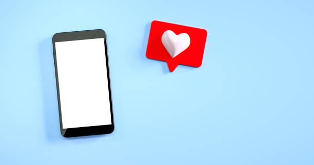 istock Mobile phone mockup with a like notification at blue background. 3d rendering 1308853438