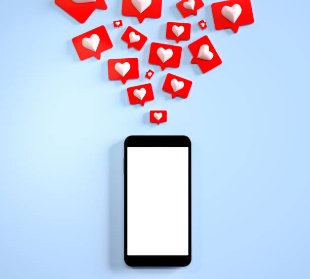 istock Mobile phone mockup blank screen with many social media like notifications. 3D render 1308853452