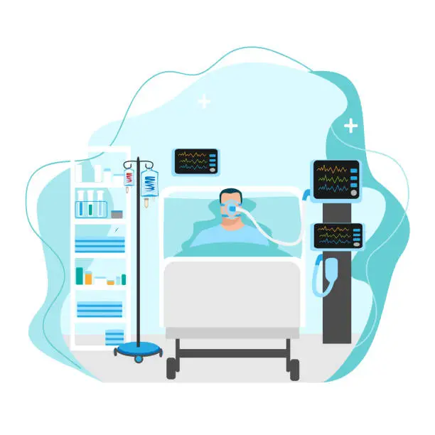 Vector illustration of Doctor with a patient in intensive care