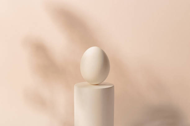 istock One white Easter egg on a podium against a neutral background. Minimalism and simplicity aesthetics 1308854542