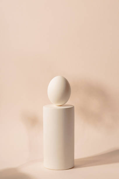 istock One white Easter egg on a podium against a neutral background. Minimalism and simplicity aesthetics 1308854559