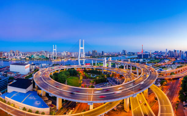 istock beautiful nanpu bridge at night in shanghai. 1308855290