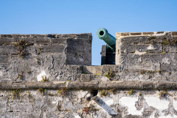 セントオーガスティン・カスティージョ・デ・サン・マルコスでの戦闘大砲 - st augustine florida usa fort ストックフォトと画像