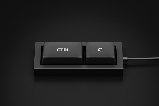 Ctrl c botón de método abreviado y copiar o plagiario concepto de teclado de fondo del teclado de control. Renderizado 3D. photo