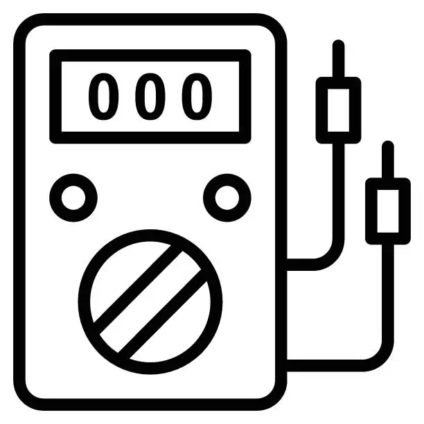 Vector illustration of Portable Multimeter Capacitor Tester Concept. Test Leads Thermocouple Volt Amp Ohm Capacitance Meter on white background. HVAC Electric Circuit Diagnosis Repair Service Tool New Vector Icon Design