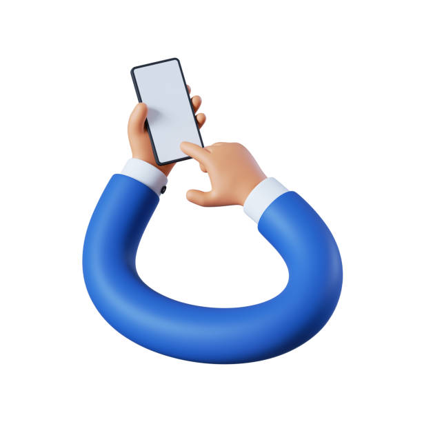 3d render, funny elastic cartoon hands hold smart phone with blank screen, digital device blank mockup. Business clip art isolated on white background. Wireless technology icon renderizado 3d, divertidas manos elásticas de dibujos animados sostienen el teléfono inteligente con pantalla en blanco, maqueta en blanco del dispositivo digital. arte clip de negocios aislado sobre fondo blanco. icono de la tecnología inalámbrica