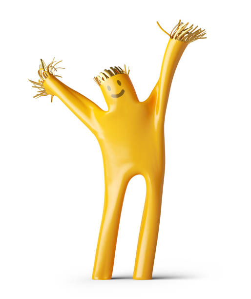 3d render, abstract smiling guy, yellow cartoon character. Mascot sky dancer with elastic body, funny clip art isolated on white background
