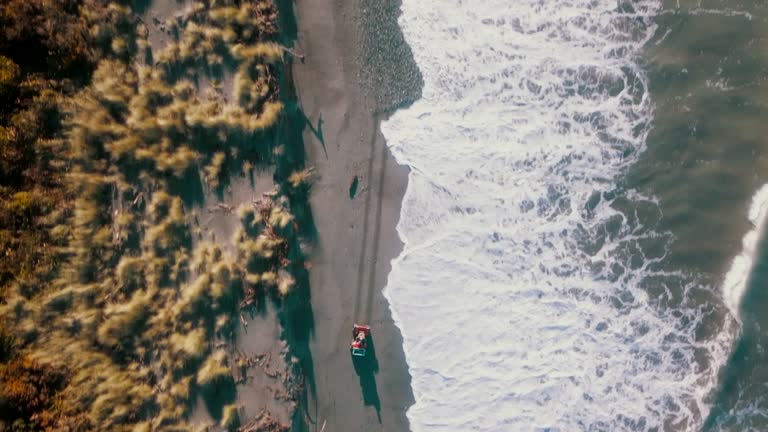 Aerial view ,Driving Along the Beach