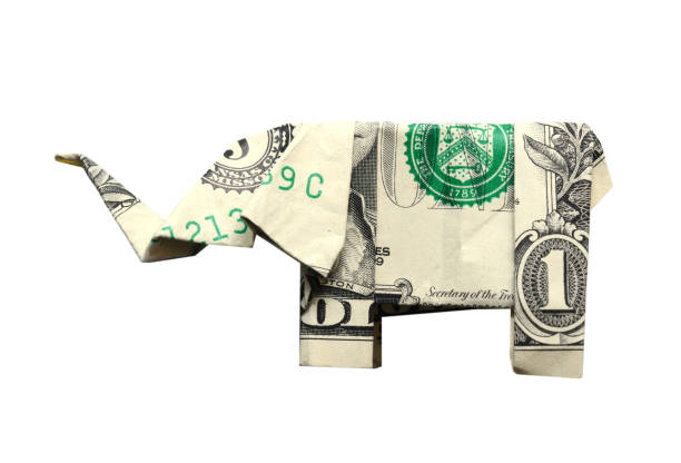 istock Origami dollar elephant on white 1308877898