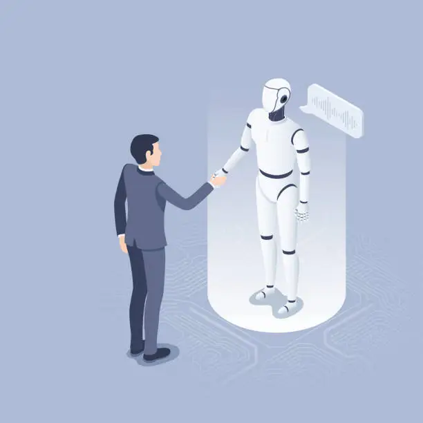 Vector illustration of man and robot