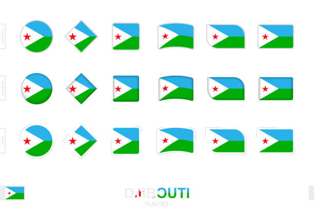 ilustrações de stock, clip art, desenhos animados e ícones de djibouti flag set, simple flags of djibouti with three different effects. - symbol sign vector republic of djibouti