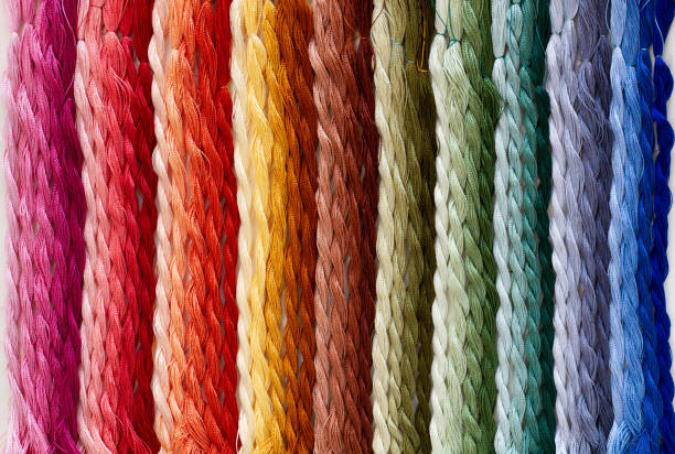 istock Rainbow color gradation silk embroidery thread isolated on white background. Top view. 1308888694