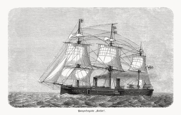istock German armoured frigate SMS Kaiser, wood engraving, published in 1893 1308893086