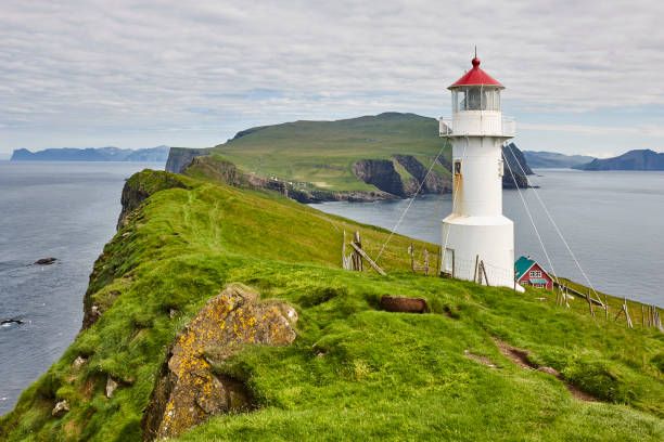 istock Mykines lighthouse and cliffs on Faroe islands. Hiking landmark 1308901779