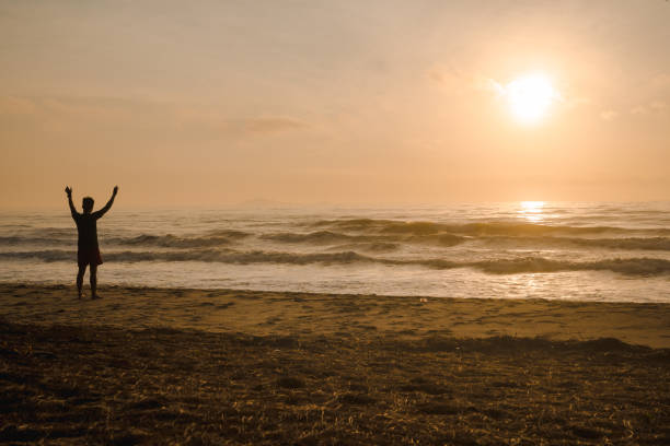 Sunset landscape with big surf waves.Bali Island, Indonesia.