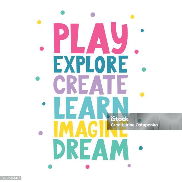 Vector Imagine Play Play Explore Create Learn Imagine Dream Written Lettering Vector ...