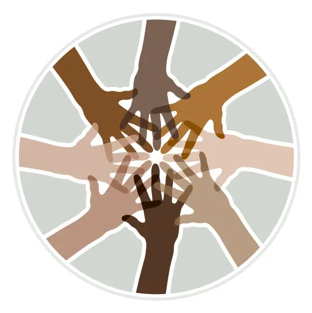 Vector illustration of Multi ethnic hands in a circle illustration