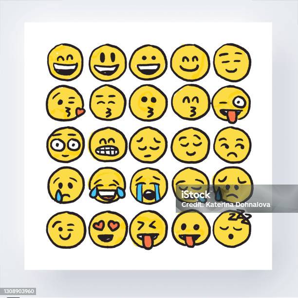  Ilustración de Dibujo A Lápiz Smiley Emoji Face Pack En Color y más Vectores Libres de Derechos de Dibujo