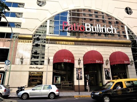 Buenos Aires, Argentina - March 14, 2019. Facade of the Patio Bullrich Shopping Center.Patio Bullrich is a shopping center in the Retiro neighborhood, Buenos Aires, Argentina. It was the first shopping center in the Autonomous City of Buenos Aires, inaugurated on September 15, 1988.