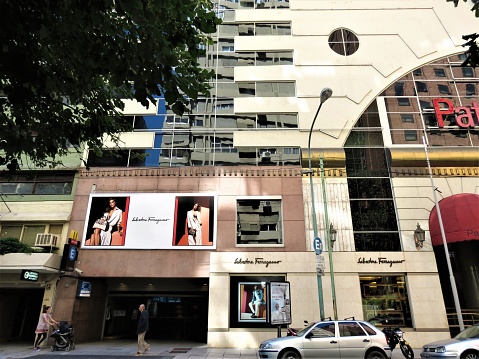 Buenos Aires, Argentina - March 14, 2019. Facade of the Patio Bullrich Shopping Center.Patio Bullrich is a shopping center in the Retiro neighborhood, Buenos Aires, Argentina. It was the first shopping center in the Autonomous City of Buenos Aires, inaugurated on September 15, 1988.