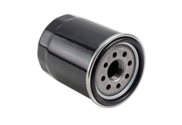 Closeup new oil filter isolated on white background