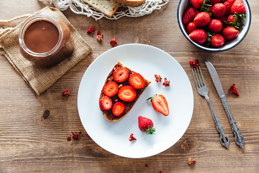 Strawberry on toast with Chocolate