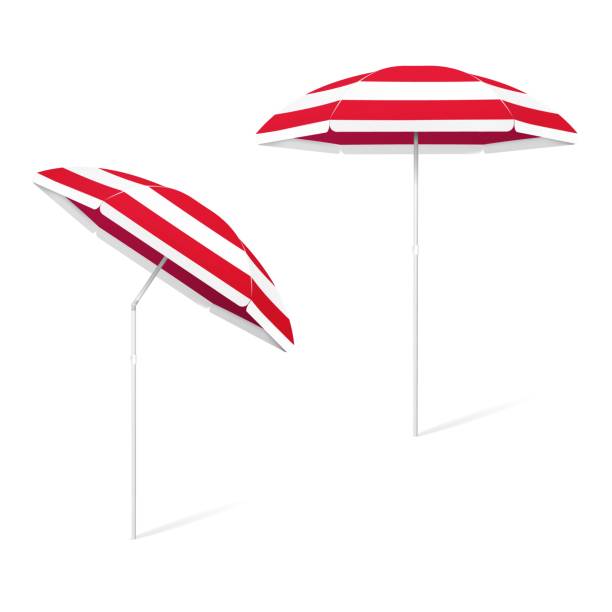 istock Vector folded beach colorful umbrella with adjustable tilt - white and red stripes. 1308912278